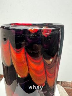 Vintage Italian Art Glass Cylinder Large Vase Empoli 1970s Italy 12 Tall