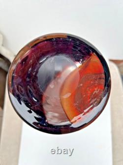 Vintage Italian Art Glass Cylinder Large Vase Empoli 1970s Italy 12 Tall