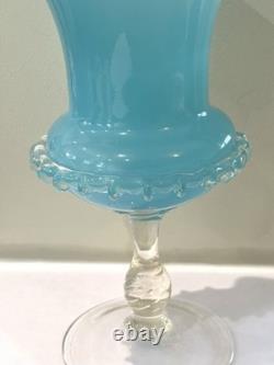 Vintage Italian Empoli Turquoise Blue Opaline Art Glass Vase
