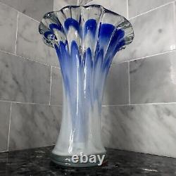 Vintage Italian Murano Blue Art Glass Swung Vase