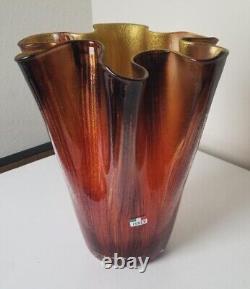 Vintage Italian Murano glass ruffled handkerchief vase Italy 12 blown glass