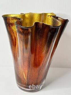 Vintage Italian Murano glass ruffled handkerchief vase Italy 12 blown glass