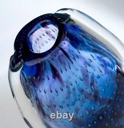 Vintage Italian Style Controlled Bubble Art Glass Vase, 32cm Heavy 3.8kg Blue