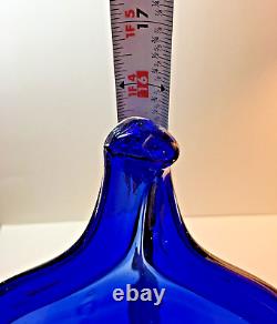 Vintage Jack-In-The-Pulpit Cobalt Blue Hand-Blown Glass Vase 16 Vivid & Heavy