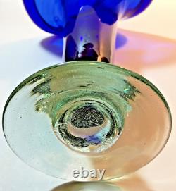 Vintage Jack-In-The-Pulpit Cobalt Blue Hand-Blown Glass Vase 16 Vivid & Heavy