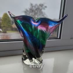 Vintage Japanese Art Glass Vase By Iwatsu Hineri Glassworks Mid Century Modern