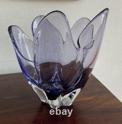 Vintage Japanese Iwatsu Hineri Purple Handkerchief Art Glass Vase