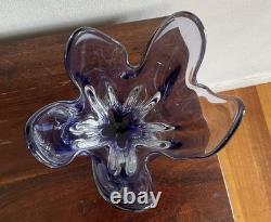 Vintage Japanese Iwatsu Hineri Purple Handkerchief Art Glass Vase