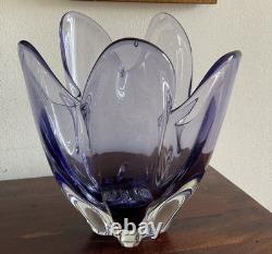 Vintage Japanese Iwatsu Hineri Purple Handkerchief Art Glass Vase