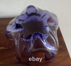 Vintage Japanese Iwatsu Hineri Purple Handkerchief Art Glass Vase