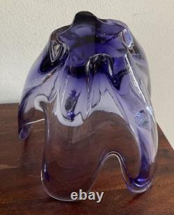 Vintage Japanese Iwatsu Hineri Purple Handkerchief Art Glass Vase