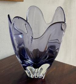 Vintage Japanese Iwatsu Hineri Purple Handkerchief Art Glass Vase