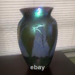 Vintage John Barber Handblown Iridescent Art Glass Vase, Signed & Dated 14.5