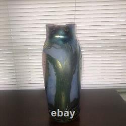 Vintage John Barber Handblown Iridescent Art Glass Vase, Signed & Dated 14.5