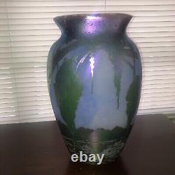 Vintage John Barber Handblown Iridescent Art Glass Vase, Signed & Dated 14.5