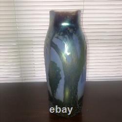 Vintage John Barber Handblown Iridescent Art Glass Vase, Signed & Dated 14.5