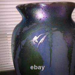 Vintage John Barber Handblown Iridescent Art Glass Vase, Signed & Dated 14.5