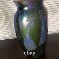 Vintage John Barber Handblown Iridescent Art Glass Vase, Signed & Dated 14.5