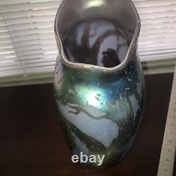 Vintage John Barber Handblown Iridescent Art Glass Vase, Signed & Dated 14.5