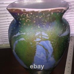 Vintage John Barber Handblown Iridescent Art Glass Vase, Signed & Dated 14.5