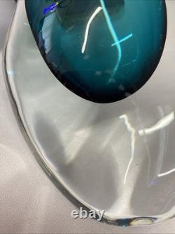 Vintage Josef Schott Smalandshyyan Swedish Aqua Art Glass Vase 1950