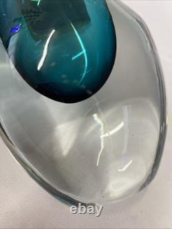 Vintage Josef Schott Smalandshyyan Swedish Aqua Art Glass Vase 1950