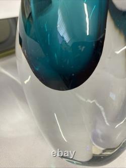 Vintage Josef Schott Smalandshyyan Swedish Aqua Art Glass Vase 1950