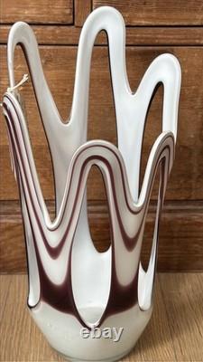 Vintage Jozefina Krosno Hand-blown Art Glass vase Erupt Series Zebra Swirl