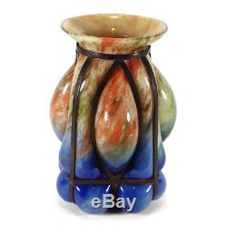 Vintage Kralik Caged Powders Cage Blown Bohemian Art Glass Vase Czechoslovakia