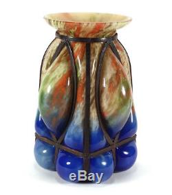 Vintage Kralik Caged Powders Cage Blown Bohemian Art Glass Vase Czechoslovakia