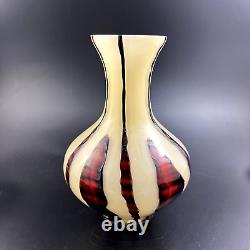 Vintage Kralik Czech Czechoslovakia Art Glass BAMBAS BAMBOO Pattern 7 5/8 Vase