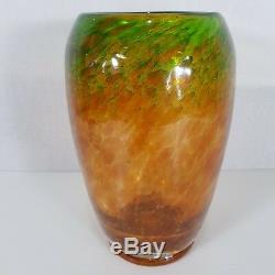 Vintage Large 23.5cm High Monart Style Art Glass Vase Orange And Green
