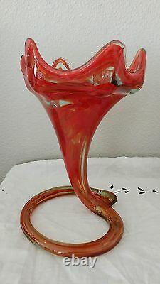 Vintage Large Amber Swirl Hand Blown Glass Art Sculpture Vase 10.5h 7d