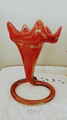Vintage Large Amber Swirl Hand Blown Glass Art Sculpture Vase 10.5h 7d