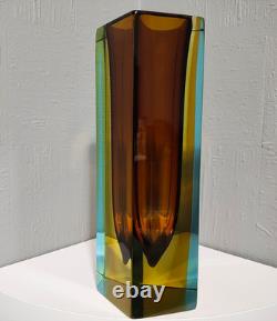 Vintage Large Mid-Century Murano Sommerso Pentagon Block Vase Mandruzzato Poli