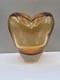 Vintage Large Murano Art Glass Heart Vase Hand Blown Amber 17cm Tall 16cm Wide