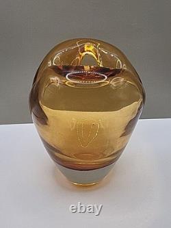 Vintage Large Murano Art Glass Heart Vase Hand Blown Amber 17cm Tall 16cm Wide