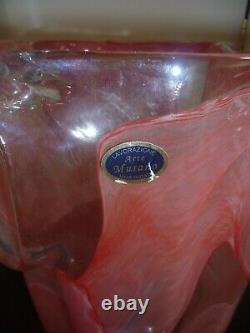 Vintage Large Murano Pink Swirled Art Glass Vase Labeled