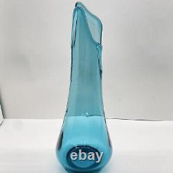 Vintage Le Smith Peacock Blue Swung Smooth Fat Bottom Vase 15 Mid Century