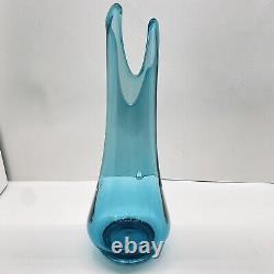 Vintage Le Smith Peacock Blue Swung Smooth Fat Bottom Vase 15 Mid Century