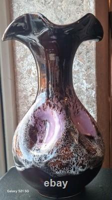 Vintage Les Carroz French Art Glass Vase 10 Tall Signed Tortoiseshell