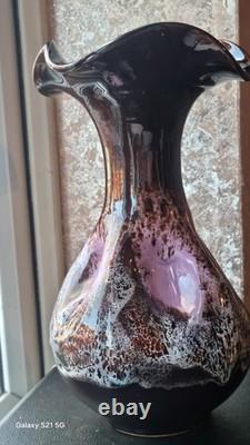 Vintage Les Carroz French Art Glass Vase 10 Tall Signed Tortoiseshell