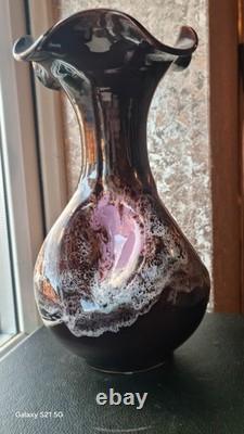 Vintage Les Carroz French Art Glass Vase 10 Tall Signed Tortoiseshell