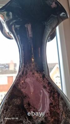 Vintage Les Carroz French Art Glass Vase 10 Tall Signed Tortoiseshell