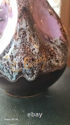 Vintage Les Carroz French Art Glass Vase 10 Tall Signed Tortoiseshell
