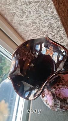 Vintage Les Carroz French Art Glass Vase 10 Tall Signed Tortoiseshell