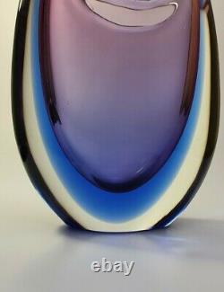 Vintage Luigi Onesto Italian Murano Glass Fishtail Art Vase Purple/Blue Sommerso