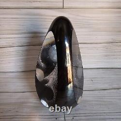 Vintage MCM Black Swirl Art Glass Sculpture Signed R. Thig'90 Collectible Heavy