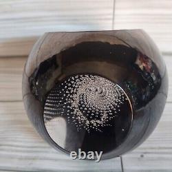 Vintage MCM Black Swirl Art Glass Sculpture Signed R. Thig'90 Collectible Heavy