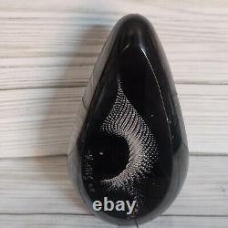 Vintage MCM Black Swirl Art Glass Sculpture Signed R. Thig'90 Collectible Heavy